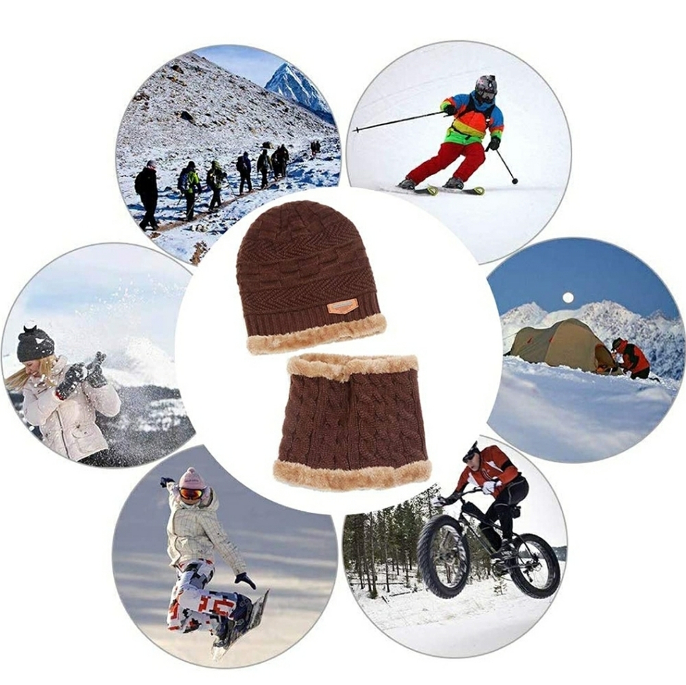 2-PIECES WINTER BEANIE HAT SCARF SET WARM KNIT HAT - Picture 7 of 12